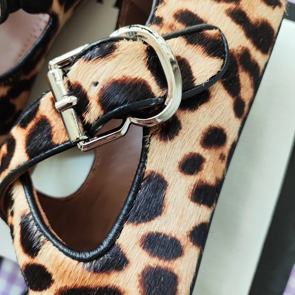 Alaia Leopard-Print Mary Jane Flats in Brown and Black